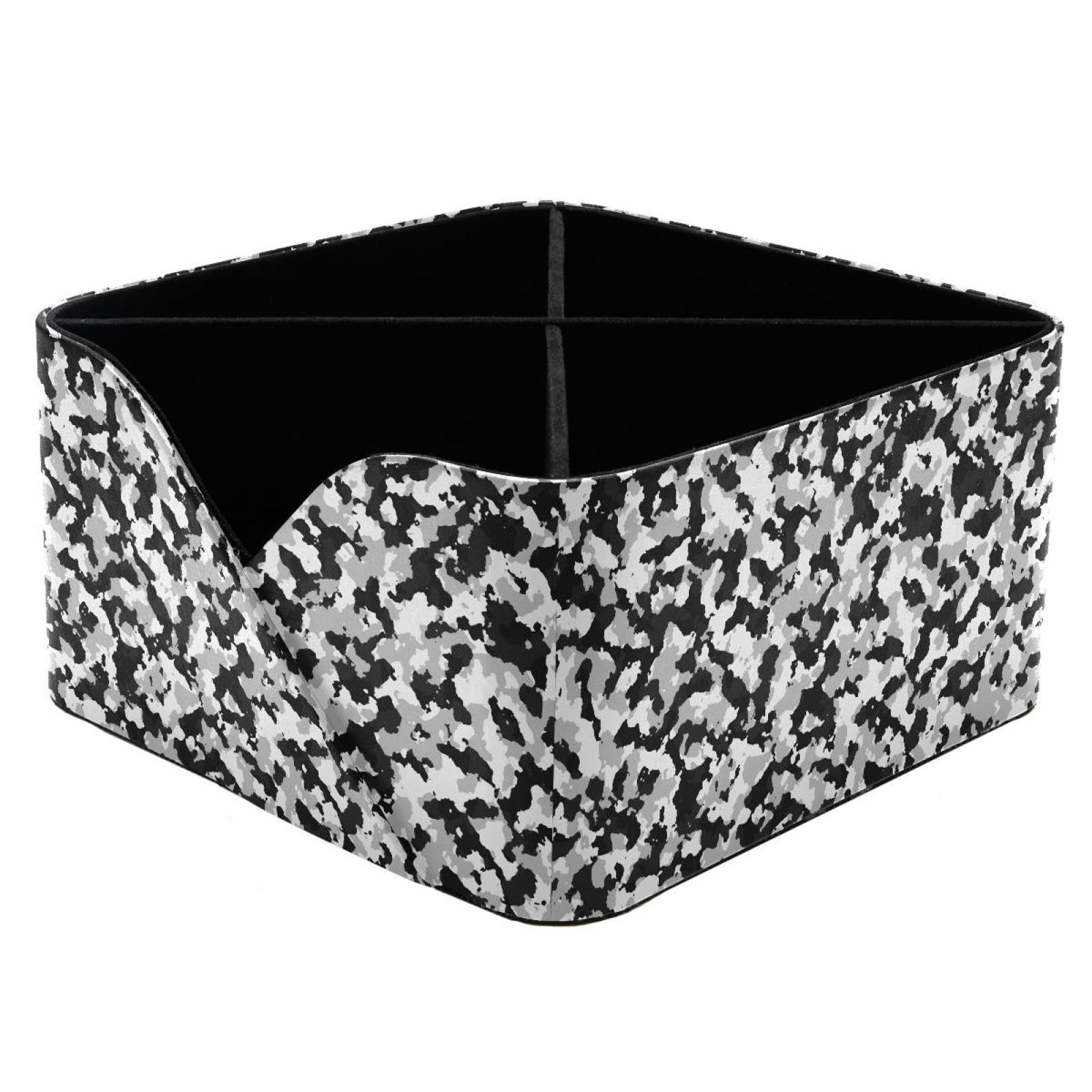 KengjuTesu Black and White Camouflage Desktop Organizer Pen Holder, Rectangular Pencil Cup for Office, Study and Makeup Stations