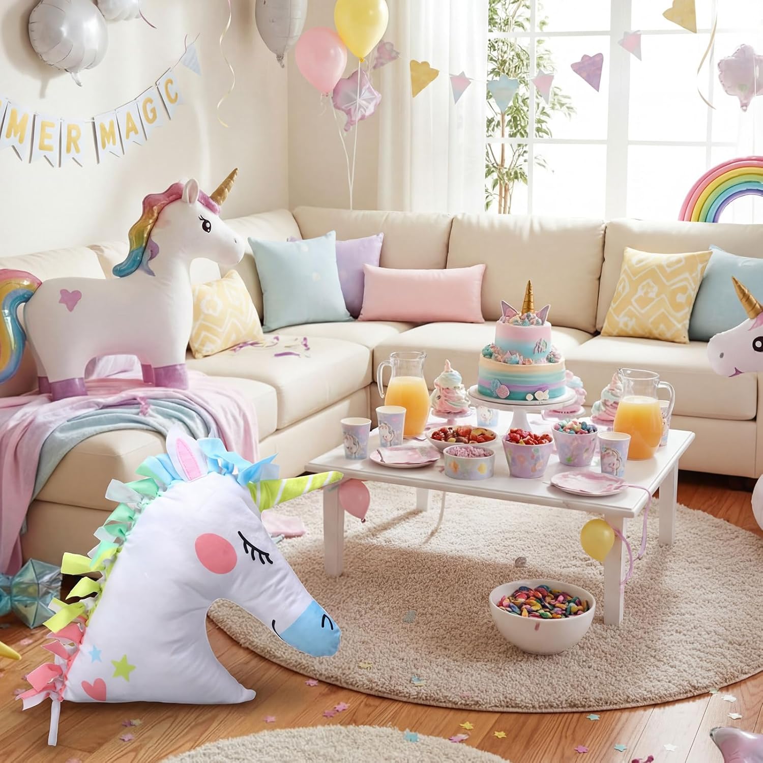 Deekin 6 Sets Unicorn Fleece Tied Pillow Craft Kit 16 Inch Colorful Printed Unicorn Pillow DIY Craft with PP Cotton for Classroom Project Holiday Fun Home Activities Party Supplies