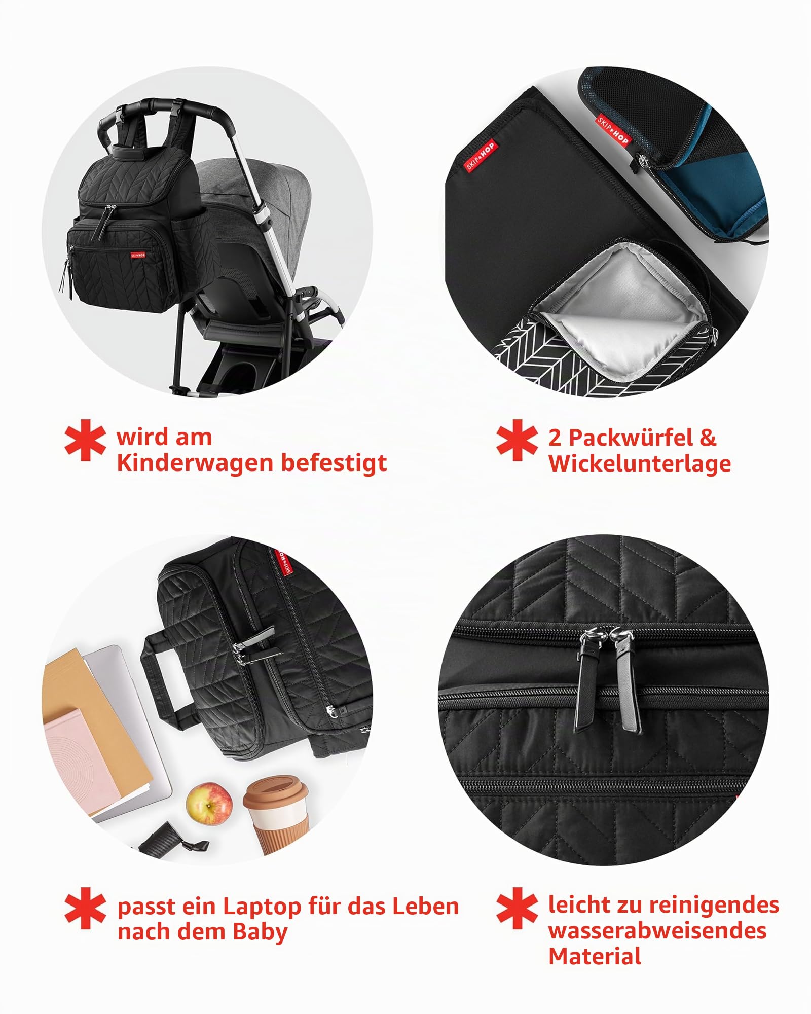 Skip Hop Forma Wickeltasche, Rucksack für Mutter und Vater, großes Fach mit zwei Packwürfeln, gepolsterte Kinderwagengurte, leicht, wasserdicht, reisefreundlich, Salbeigrün