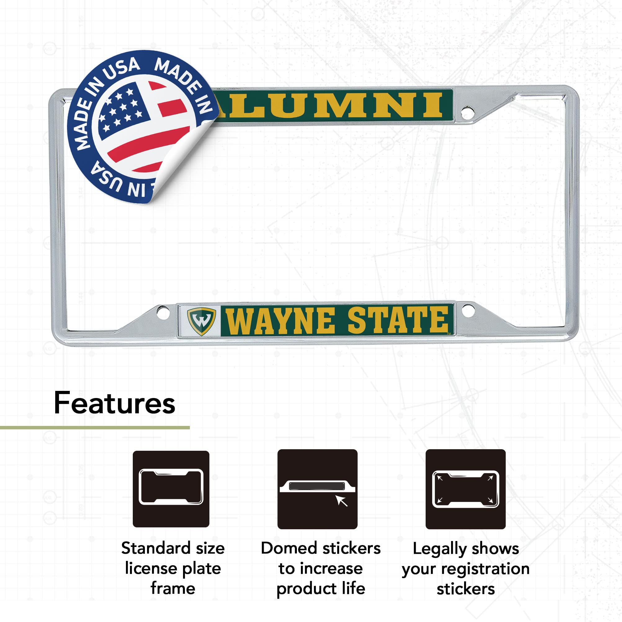 Wayne State University License Plate Frame - Warriors Alumni Car Accessories