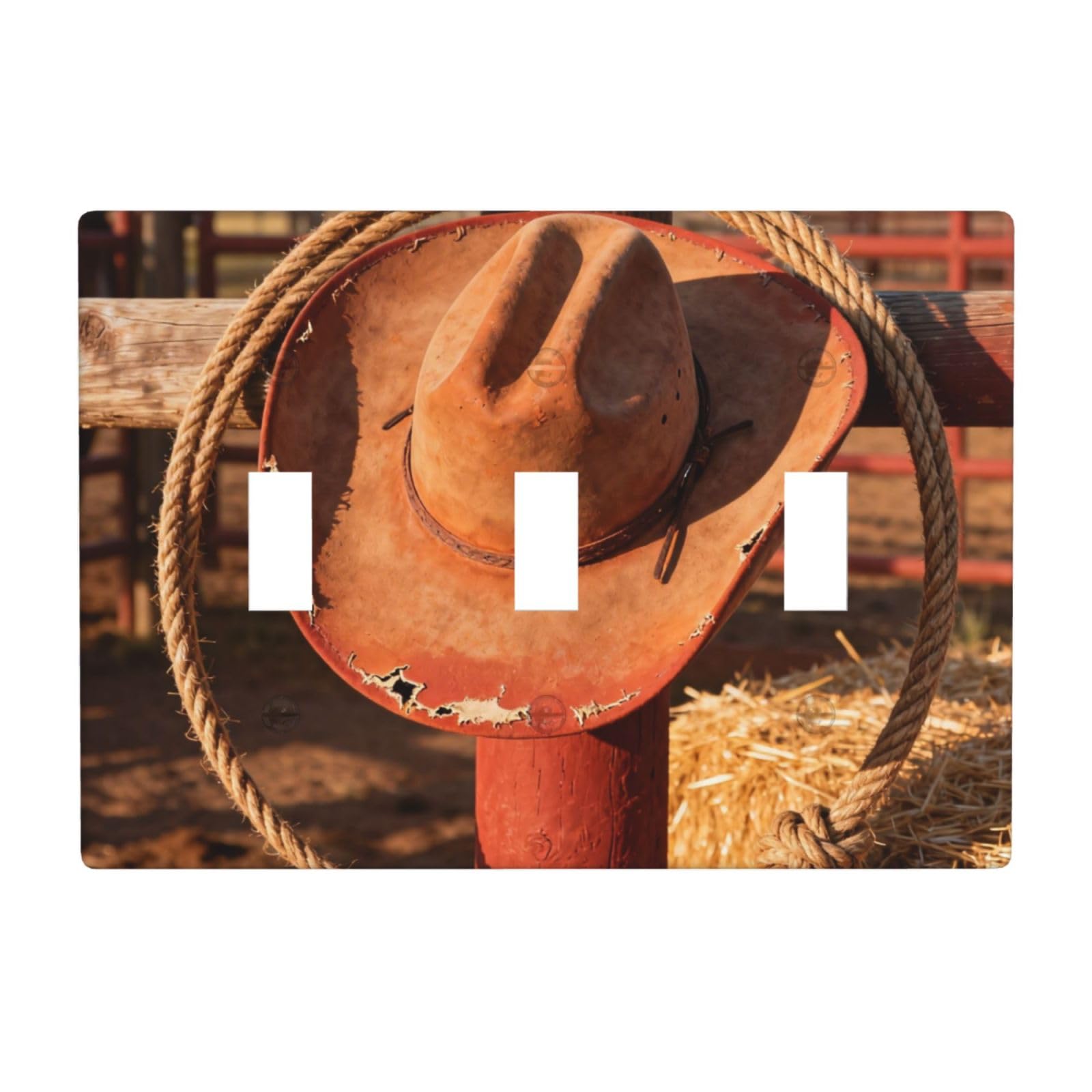 Cowboy Hat Lasso 3 Gang Switch Plate Cover-Unbreakable Polycarbonate Wall Plate, Heat Resistant Toggle Switch Decor for Home