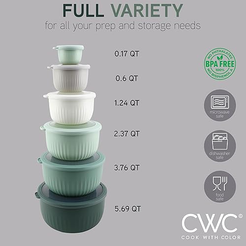 Miniatura 10 de COOK WITH COLOR - Juego de tazones de preparación anchos con tapas, para mezclar, de plástico, pequeños y apilables (color negroblanco)