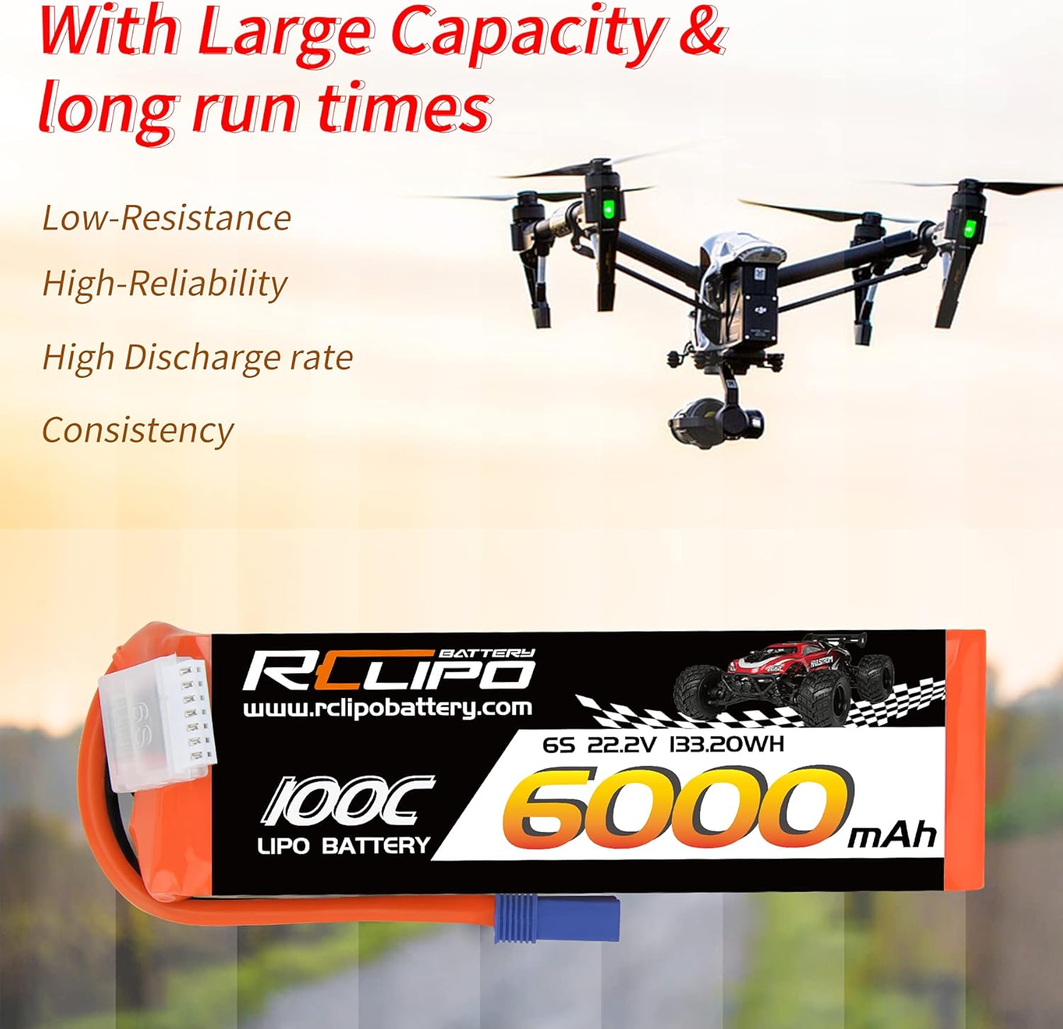 Bеѕt Dеаl 🛒 6S Lipo Battery 22.2V 100C 6000mAh with EC5 Connector RC Battery for RC Car/Truck/RC Plane/Helicopter/QuadcopterArrma Mojave /Krajave EXB/felony/ARRMA Typhon 6S V5/Avanti Jet(2PCS) Frее Shірріng 🛒 6S Lipo Battery 22.2V 100C 6000mAh with EC5 Connector RC Battery for RC Car/Truck/RC Plane/Helicopter/QuadcopterArrma Mojave /Krajave EXB/felony/ARRMA Typhon 6S V5/Avanti Jet(2PCS)