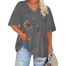 HDLTE Plus Size Tops for Women Oversized Graphic Tshirt V Neck Summer Tees Short Sleeve Casual Loose Fit Blouses