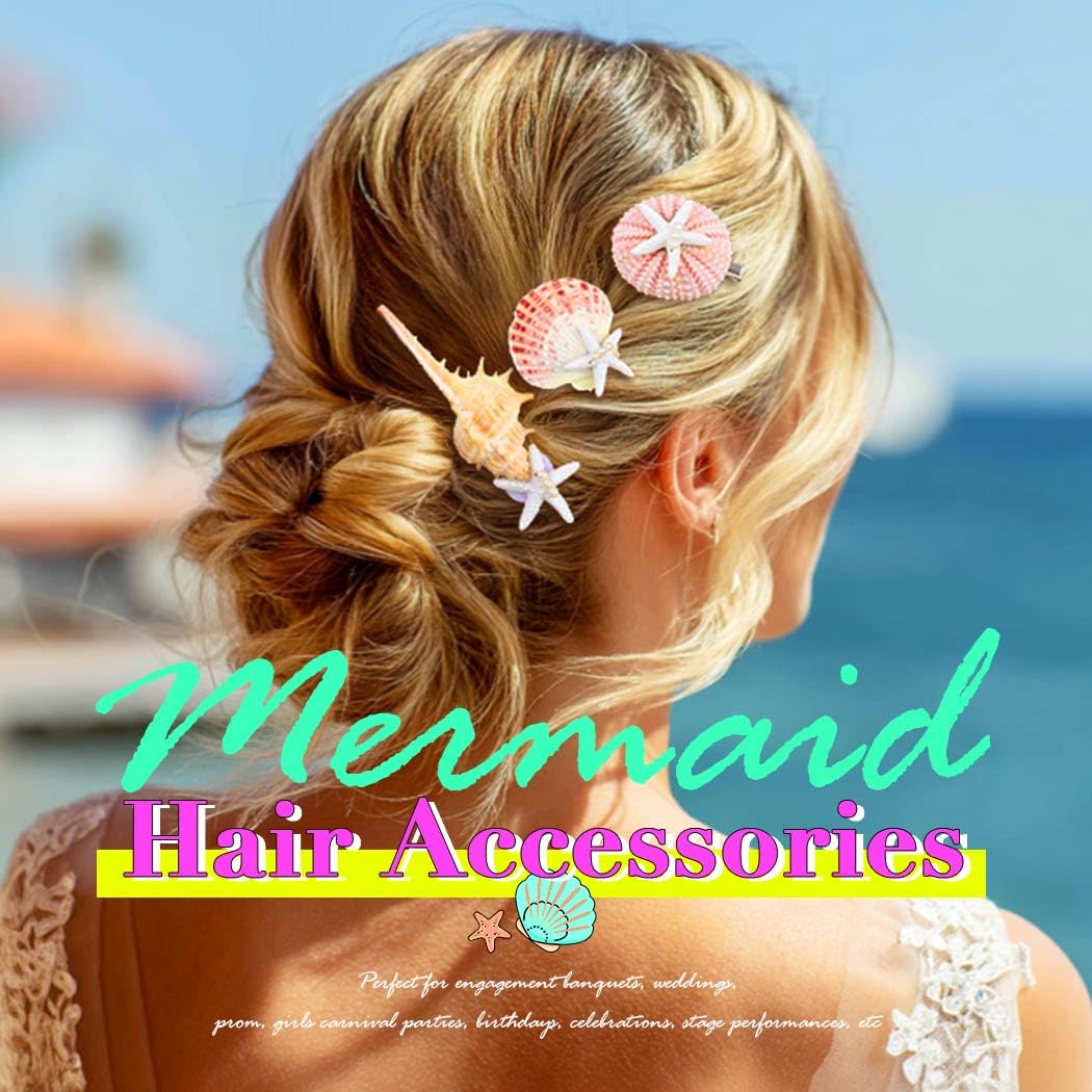 Handcess Mermaid Hair Clip Shell Hair Barrettes Starfish Headpiece Conch Party Rave Hair Accessories for Women - Image 3