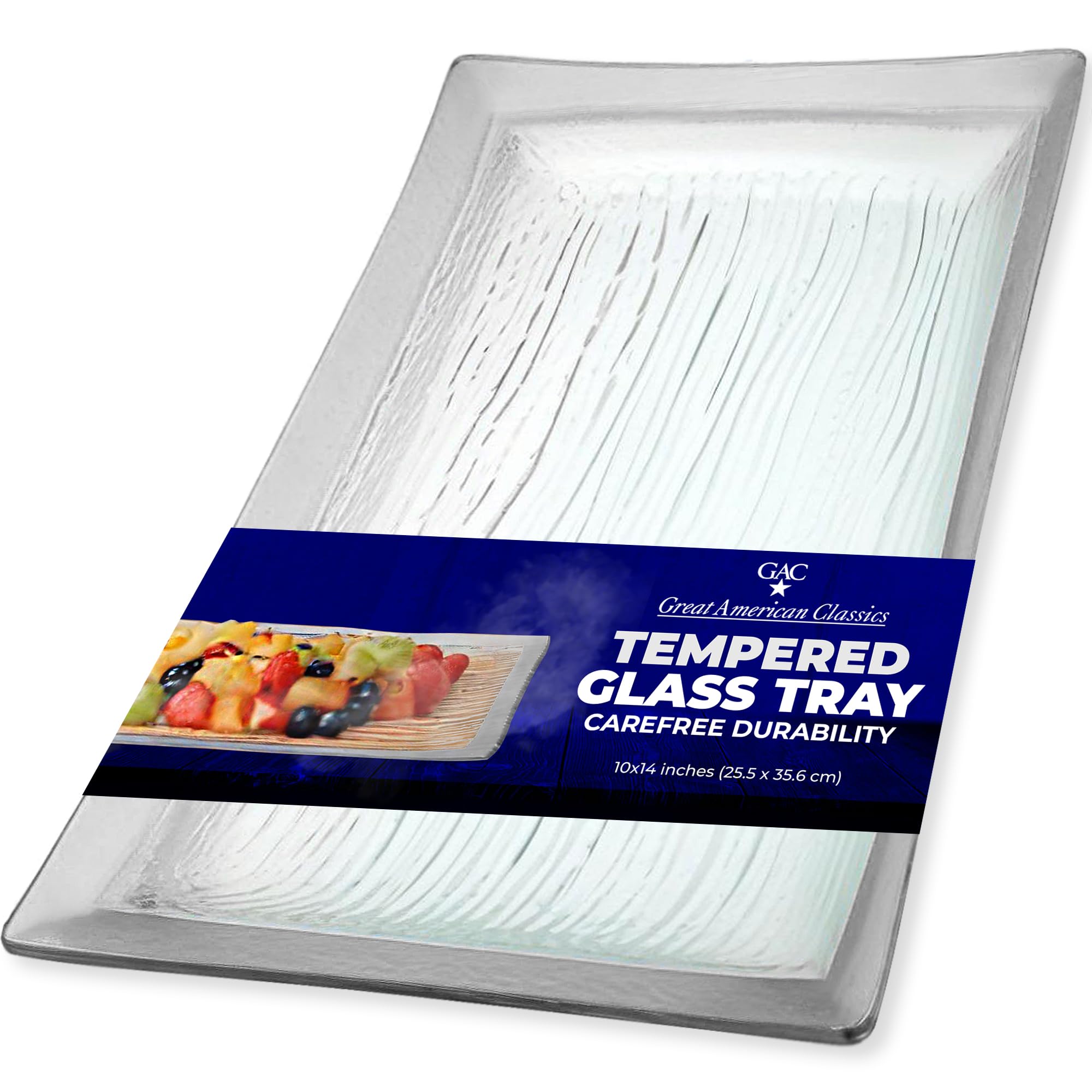 GAC Glass Serving Platter w/Silver Rain Flower Design - Rectangular Dinner Plates, Platters for Serving Food - Decorative Tray for Party - Microwave & Dishwasher Safe Serveware - 10x14 Inch