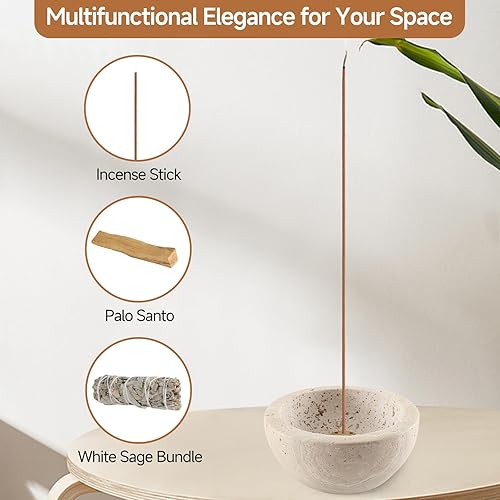 Miniatura 6 de Soporte de incienso para varillas, hecho a mano de piedra caliza natural, un cuenco versátil para quemar incienso, elegante diseño de piedra para