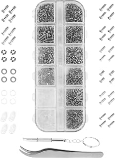Eyeglasses Repair Kit, Qesaw 1100Pcs Tiny Eyeglass Screws Repair kit Assortment and 5 Pairs Nose Pads Set with Micro Screwdriver Tweezer for Eyeglass, Sunglass & Watch Repair