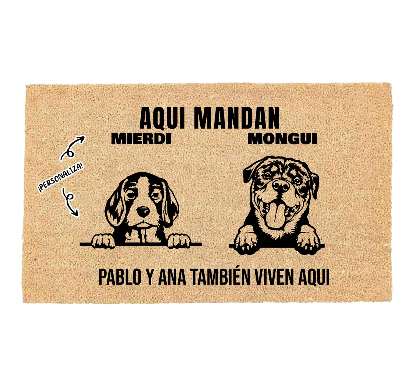 Felpudo para entrada de casa divertido y personalizado con 2 mascotas LUCA HOME