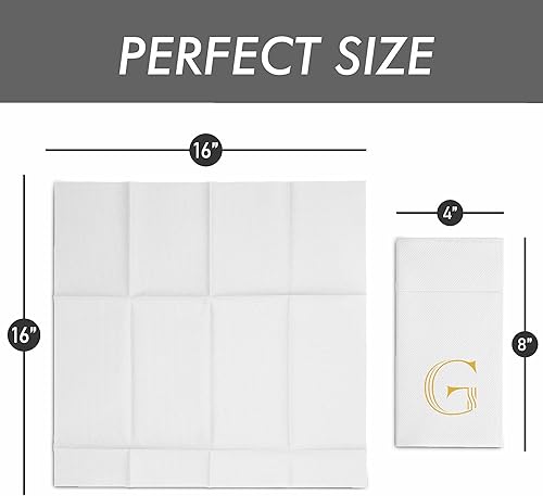 Miniatura 3 de Servilletas con monograma con bolsillo para cubiertos, paquete de 50 servilletas desechables de 16 x 16 pulgadas, papel de aluminio dorado con letra