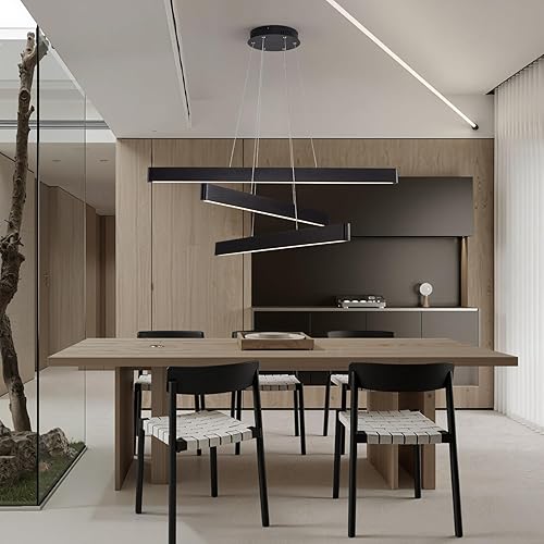 Miniatura 4 de Lámpara colgante lineal negra de madera maciza de 3 luces, lámpara LED moderna regulable para mesa de comedor, cocina, isla de estar, techo, luz
