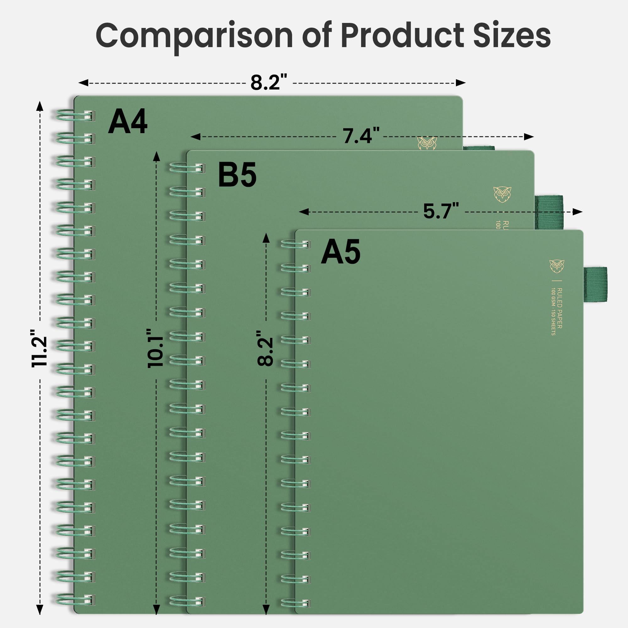 EMSHOI B5 - Cuaderno universitario rayado en espiral, grande de 19 x 26 cm, 300 hojas/150 páginas, papel grueso de 100 g/m², tapa dura impermeable, diario de escritura unisex para trabajo, oficina y