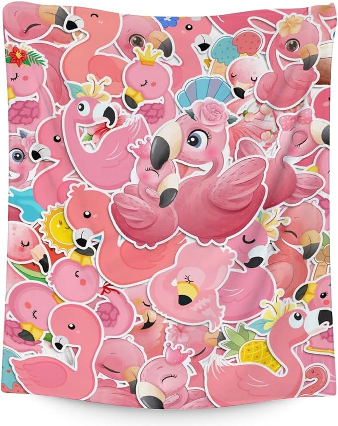 Flamingo Blanket Gifts - 30x40 Inches Cute Throw for Women & Girls - Pink Soft Fuzzy Blankets for Couch & Office