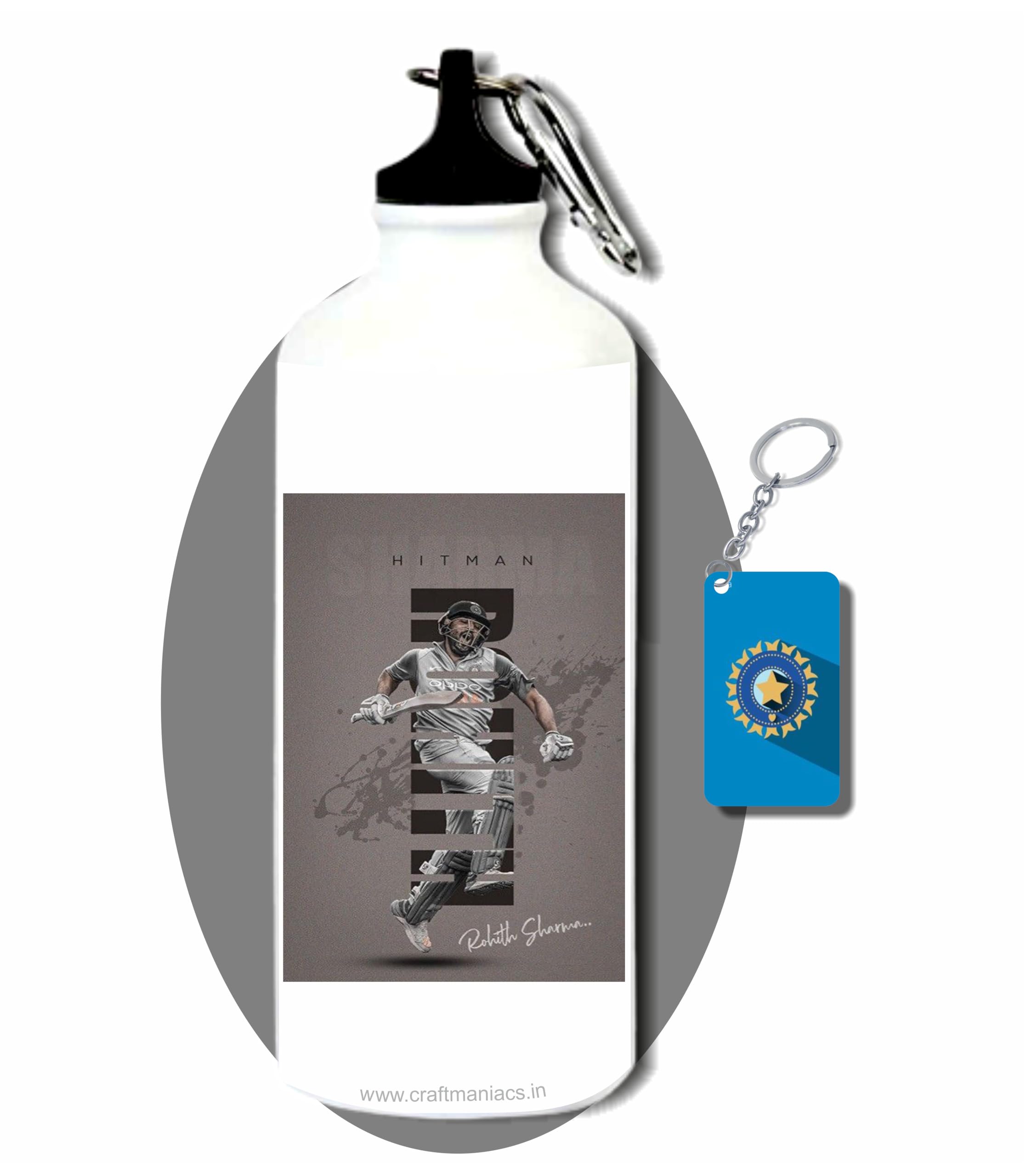 CRAFT MANIACS Rohit Sharma Grey Mosaic 600 ML BPA & Lead Free Sipper Bottle & Cricket Keychain Best HD Print Sipper For Cricket Lovers-image-47