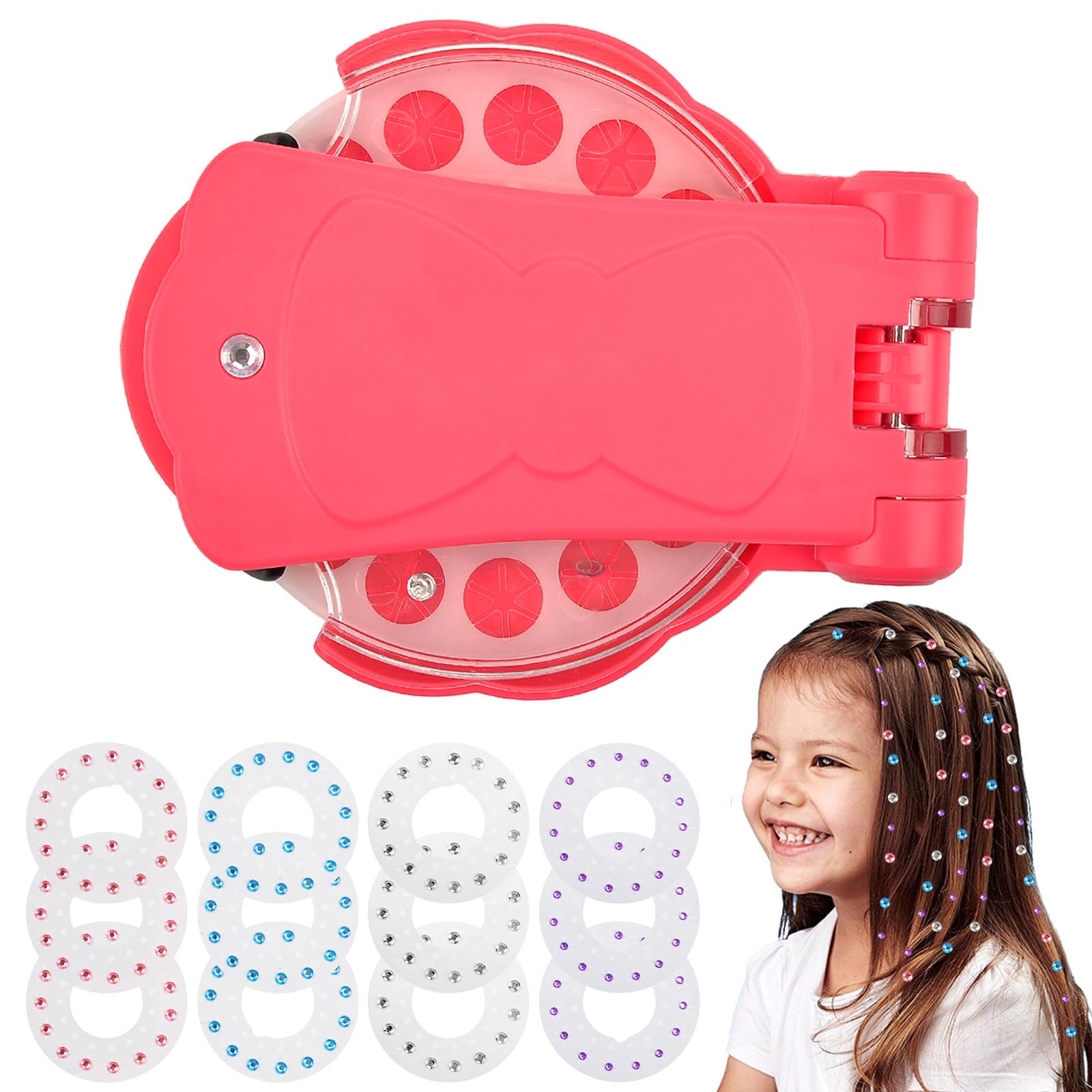 Vibbang Hair Bedazzler Kit, Hair Jewel Stamper with Self-Adhesive 180 Gems and Jewels, Hair Styling Accessories, Hair Glam Styling Tool for Girls Kid, DIY Hair Gems Machine on Braided Hair