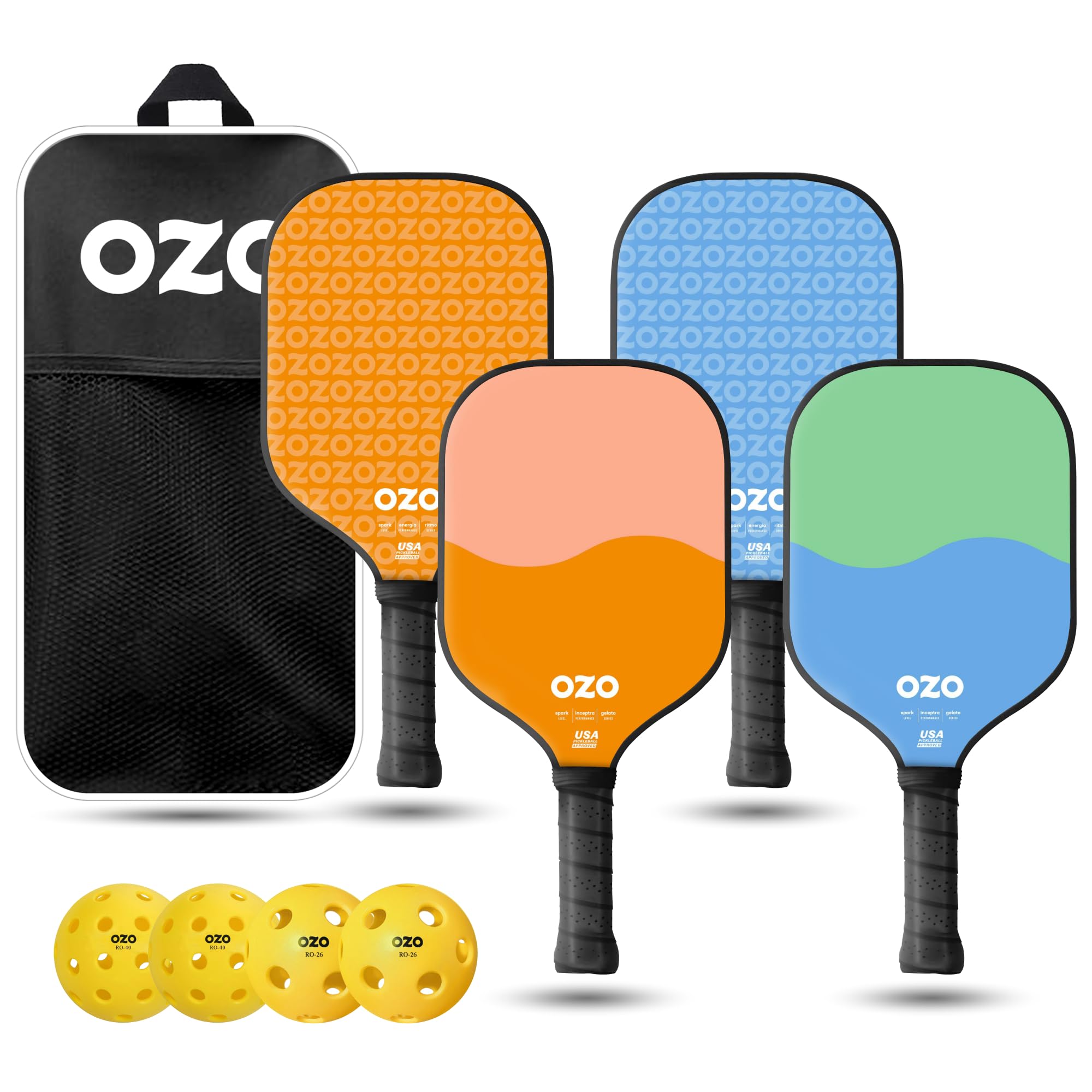 Kit Pickleball Oliver - 2 Raquettes, 4 Balles, Sac - Nid D'abeille 12,8 Mm - 220 G - Débutants - Intérieur/extérieur