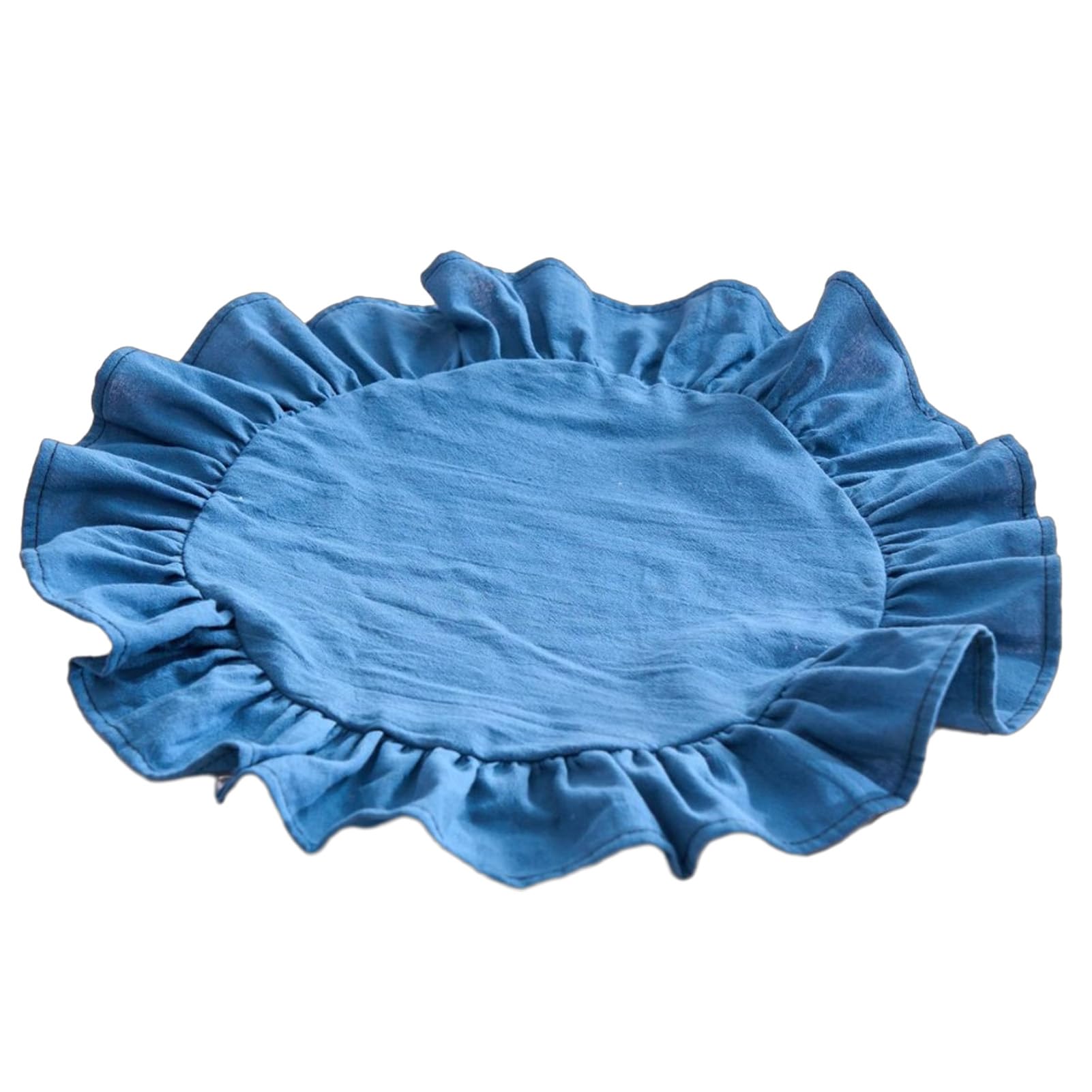 Rustic Farmhouse Round Ruffle Place Mat, Washable Scalloped Edge Table Mats for Kitchen Dining Party Table Decor Lake Blue Round