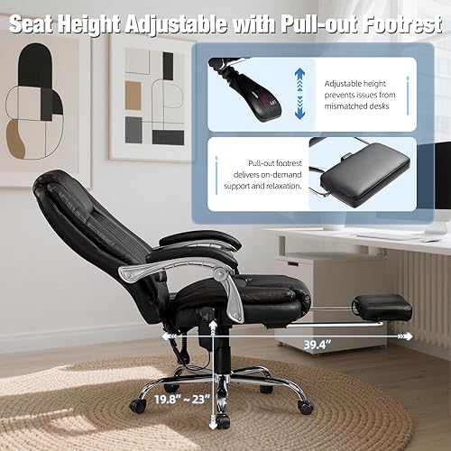 Miniatura 6 de Silla de oficina de masaje con reposapiés, silla ejecutiva ergonómica, silla de escritorio reclinable de cuero con respaldo alto con reclinación de