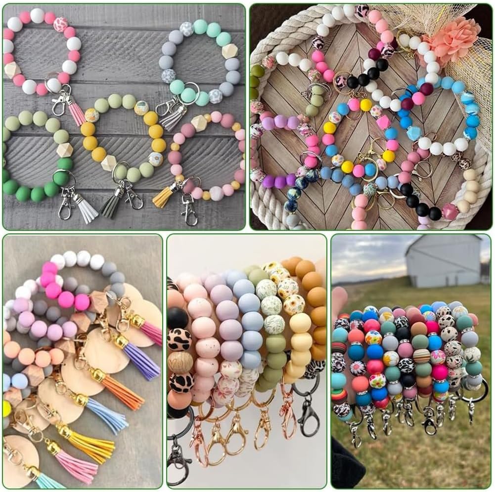 1 Box 15 Styles 100Pcs Print Silicone Beads 15mm Pastel Silicone Beads Bulk Acrylic Rainbow Shiny Rhinestone Hexagon Spacers for Jewelry Making Findings Bracelets Keychains DIY Crafts Adult