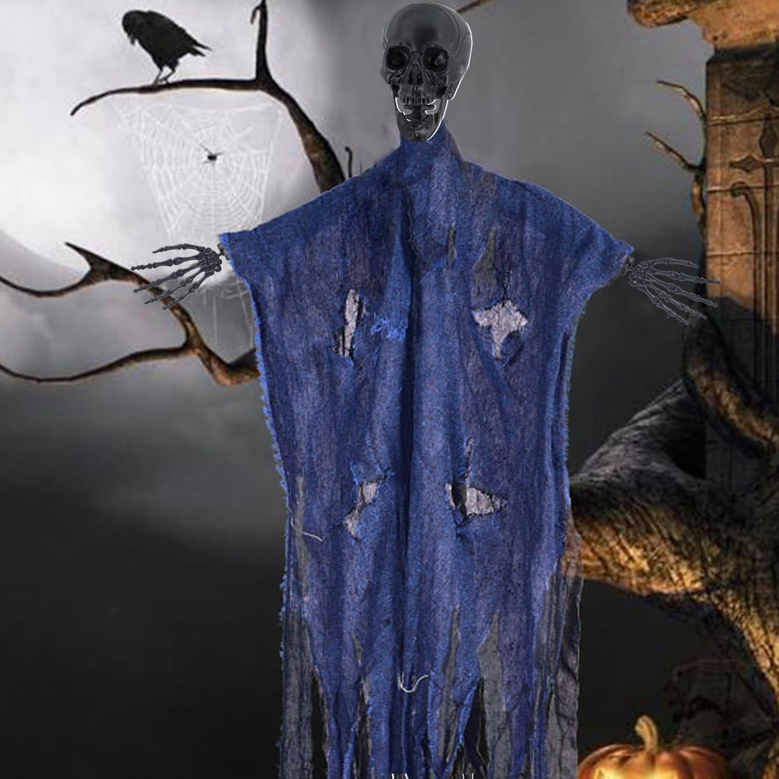Szkielet na Halloween 1,6 m – realistyczne ludzkie kości z otworem do zawieszania i ruchomymi stawami, plastikowy szkielet na całe ciało, na Halloween, nawiedzony dom, dekoracje do wnętrz, na