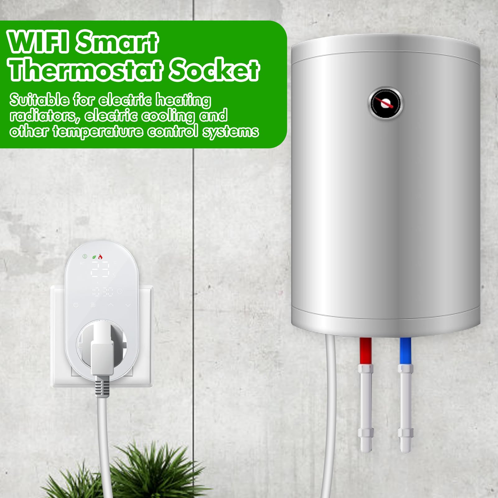 Presa termostatica Wi-Fi, 220 V, 16 A, Regolatore di Temperatura Programmabile con Modalità di Riscaldamento e Raffreddamento, Termostato Digitale a LED, compatibile con Smart Life/Alexa