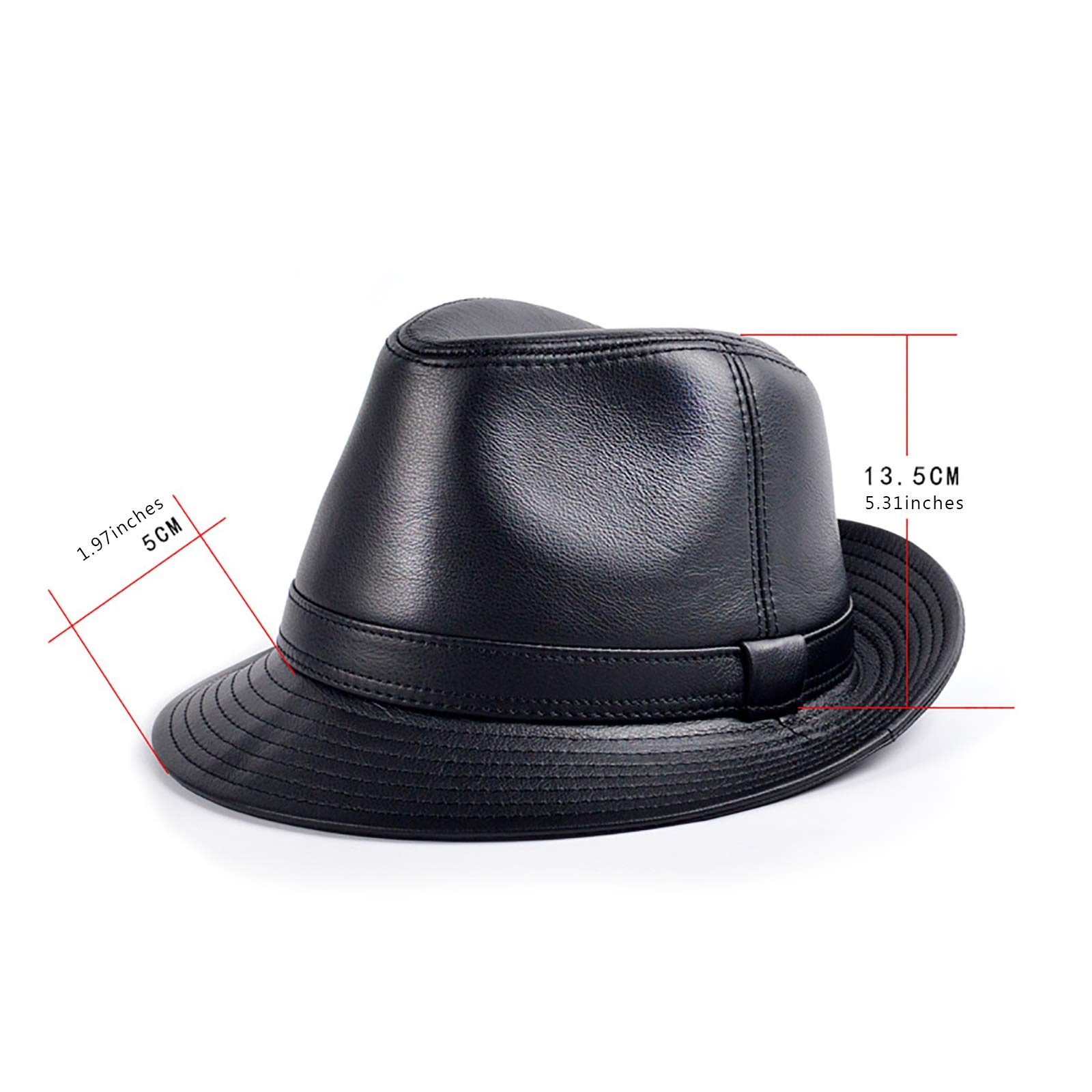 Sombreros de invierno, cuero genuino Jazz Cap de hombres Fedoras Hat Cowhide Big Brim con estilo con estilo