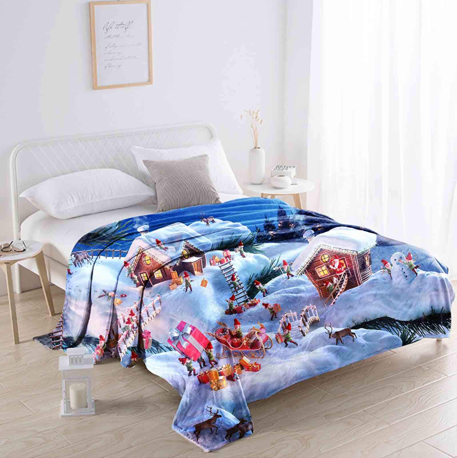Couverture Polaire Bonhomme De Neige – Noire, Motifs Flocons Et Oiseaux – Douce, Chaude, 99x124 Cm – Canapé, Lit, Salon