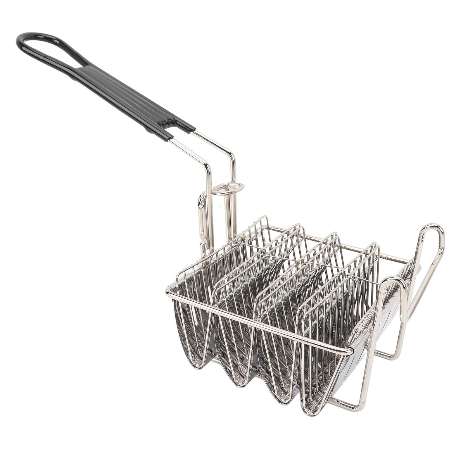 Jiawu Cesta para Freidora de Concha de Taco, Cesta para Freidora de Taco de Acero Inoxidable de 4 Conchas, para Soporte de con Desmontable y Gancho Frontal para el Hogar, Restaurante, Cocina, Fácil de
