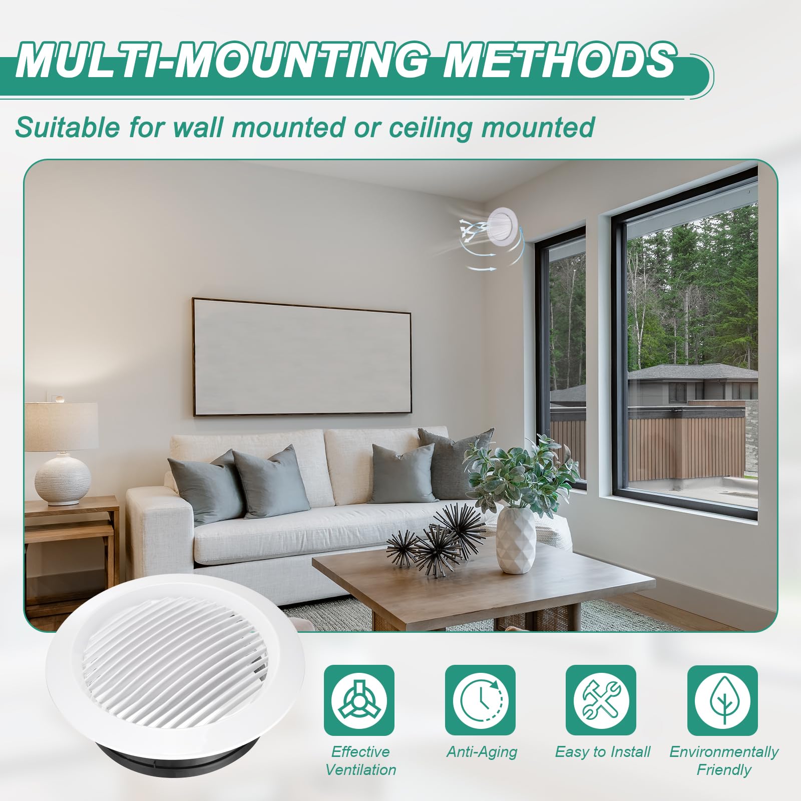 QUARKZMAN Soffit Vent 200mm ABS Rotondo Griglia Di Sfiato Soffitto Con Persiane Diffusore Per Casa Bagno Ufficio Cucina Sistema Di Ventilazione
