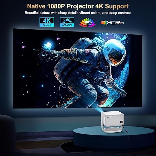 Miniatura 3 de Proyector inteligente con WiFi y Bluetooth, soporte 4K nativo 1080P, 600 lúmenes ANSI, enfoque eléctrico y Keystone automático, aplicaciones