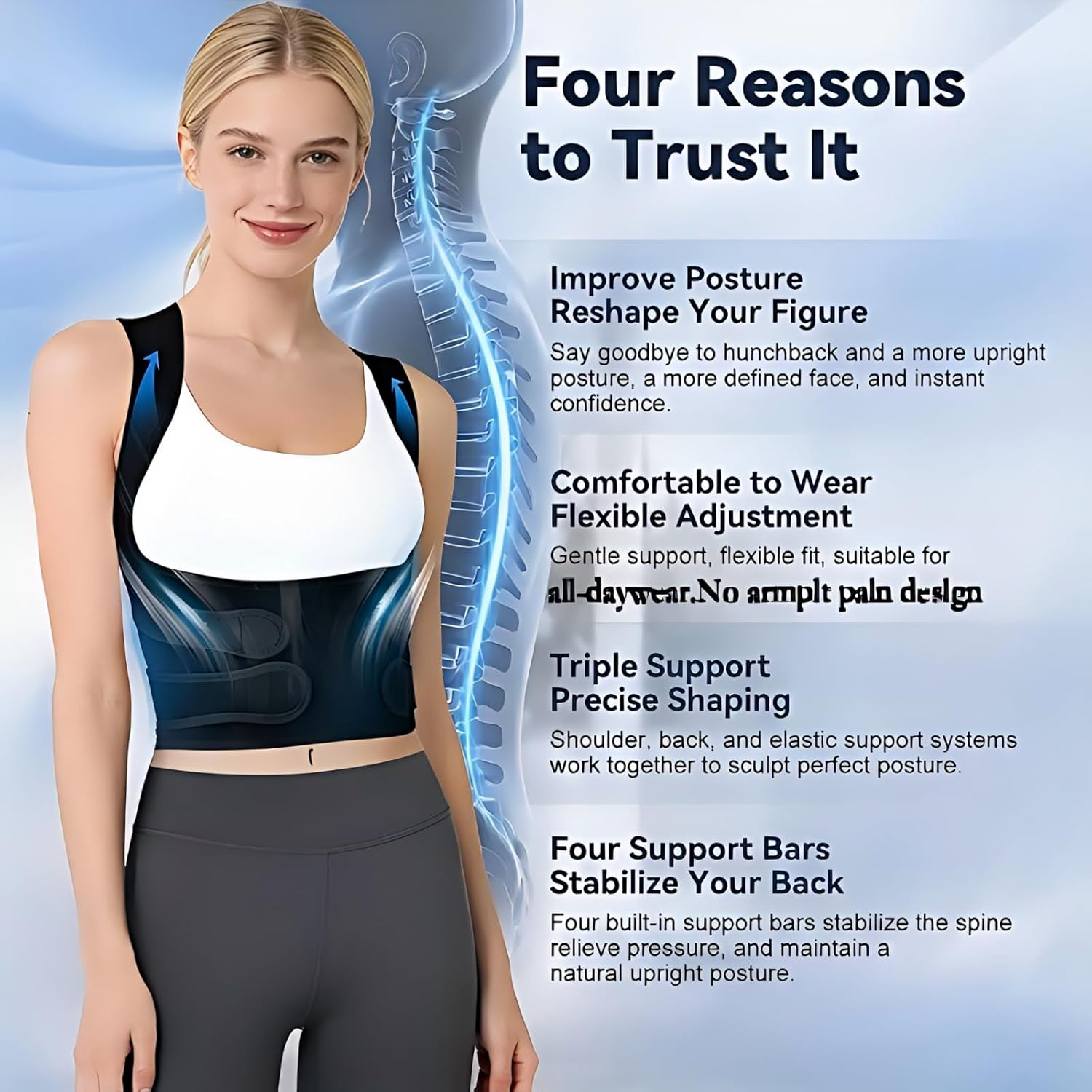 Back Brace Posture Corrector for Women and Men Upper Back Support for Neck, Shoulder & Back Pain Relief, and Better Scoliosis Hunchback Support, Comfortable Adjustable Spine Support for Office, Work and Home（Black/Medium)