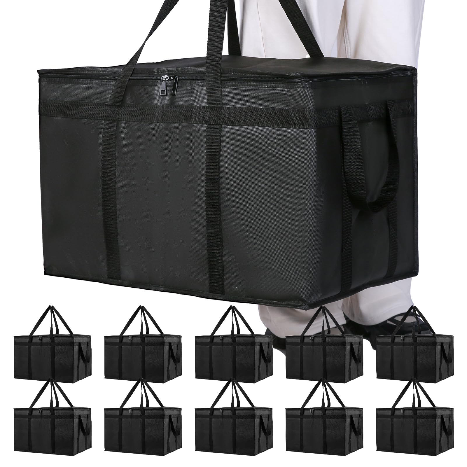 Bodaon 10-Pack Insulated Food Delivery Bag, XXXL Catering/Pizza Cooler Bags, Rideshare Delivery Bag, Thermal Cold/Hot Styrofoam Carrier for Travel/
