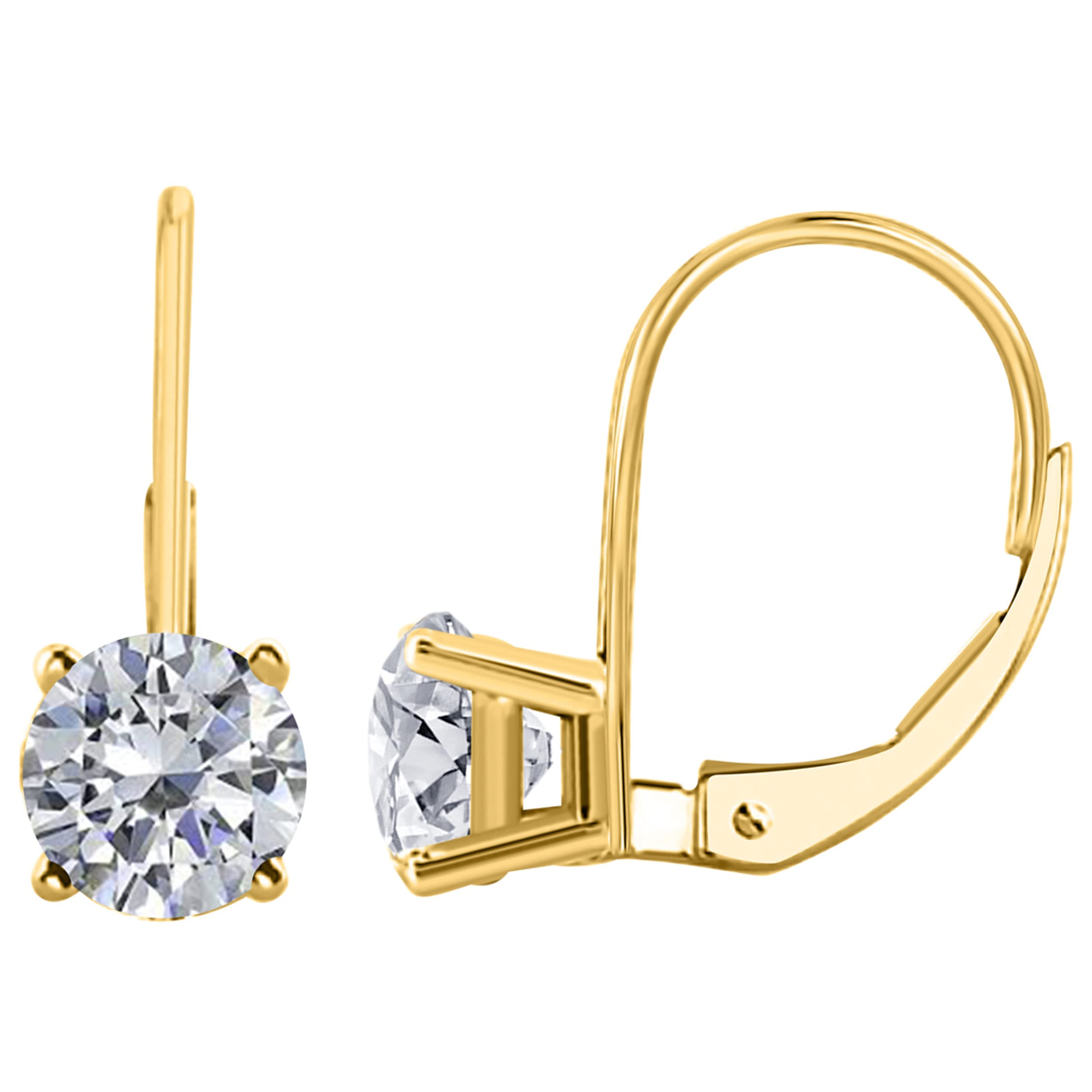 AoneJewelry 0.30 Carats Round White Lab Grown Diamond Leverback Earrings for Women in 14K White Rose Yellow Gold Prong-Setting
