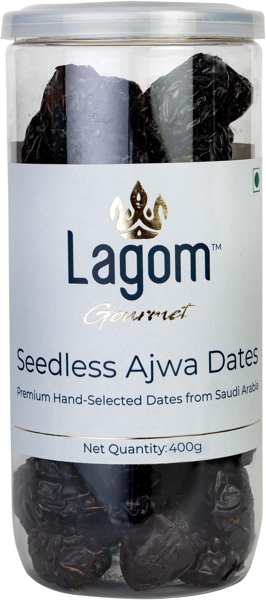 Gourmet Seedless Ajwa Dates 400g | From Saudi Arabia | All Natural | No Preservatives | No Added Sugar | Gluten Free | Vegan | Plant Based | Non GMO | Dry Fruits | Khajur | Khajoor | Khejur