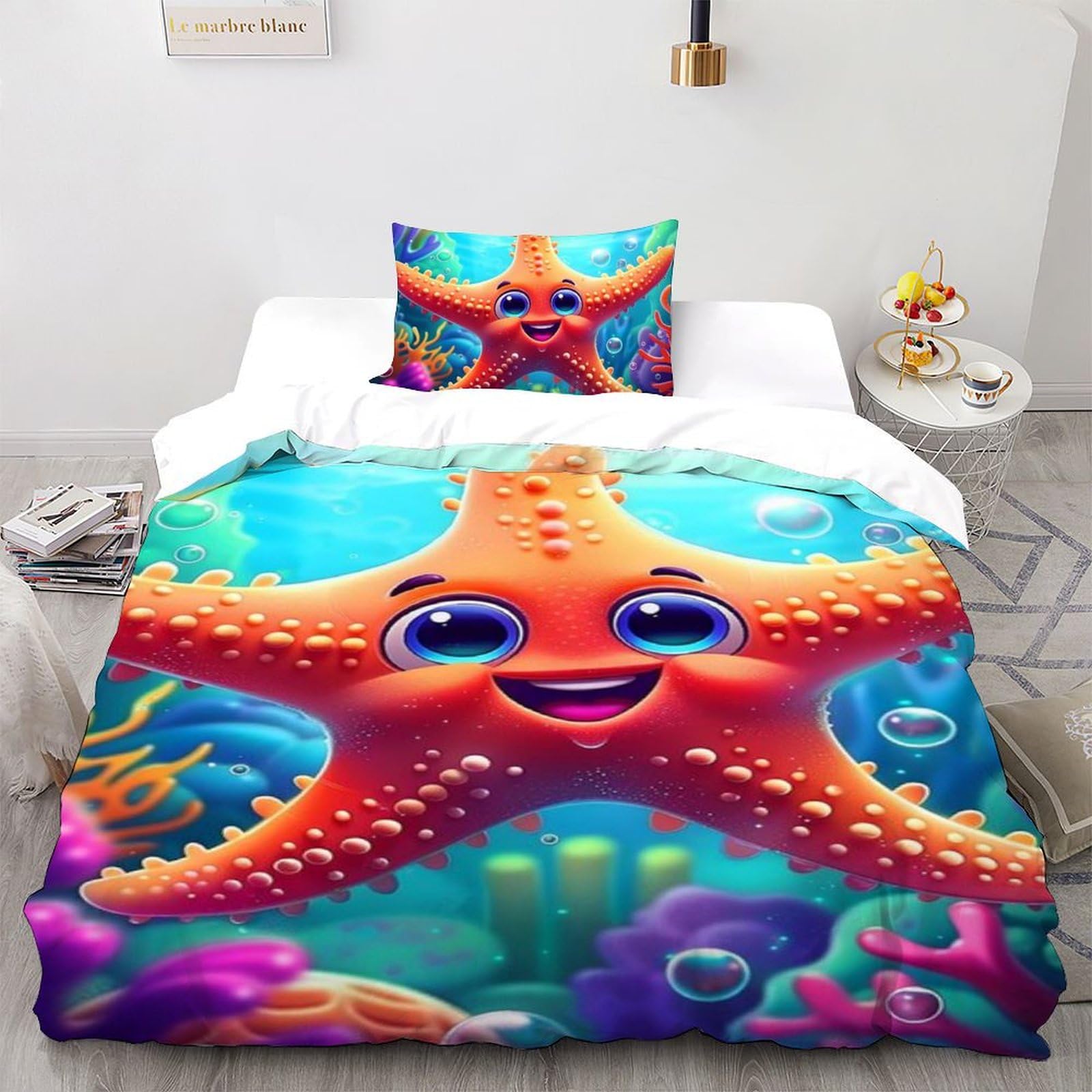 Housse de couette fermeture éclair étoile de mer rouge 135x200cm anti-glissement fille