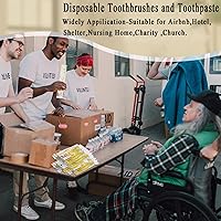 Vista 3 de Cepillos de dientes desechables con pasta de dientes, paquete de 30 cepillos amarillos huecos envueltos individualmente, kit de cepillos de dientes