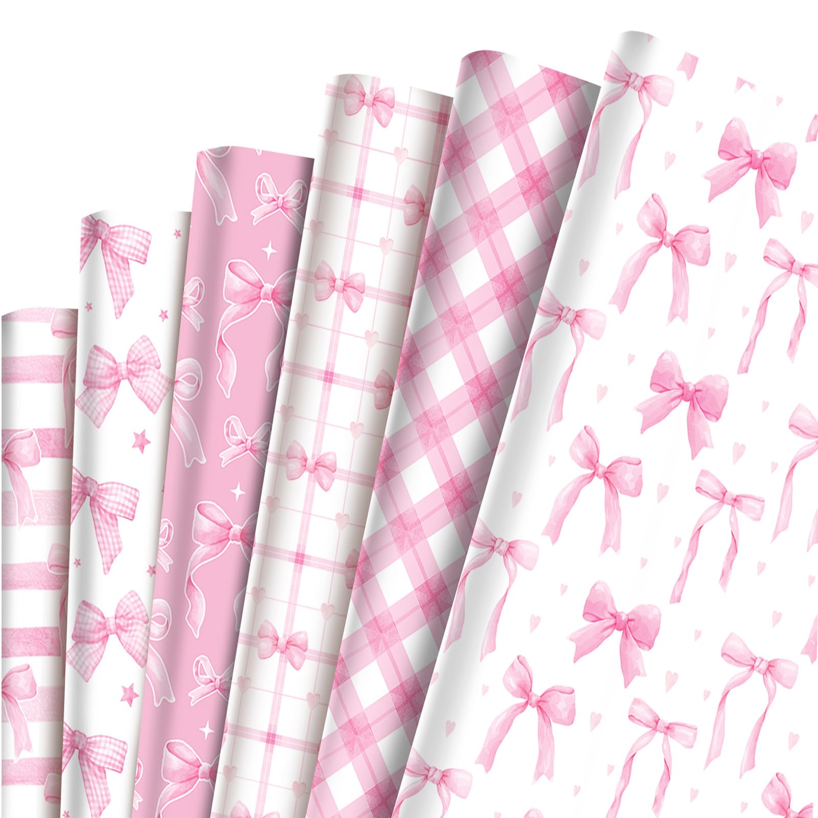 12 Pcs Pink Bow Wrapping Paper Sheets 69x50cm,Gift Wrapping Paper,Recyclable romantic Pink Bow Wrapper for Women Girls Birthday Party Gift Wrap Boxes Decoration โ image 1