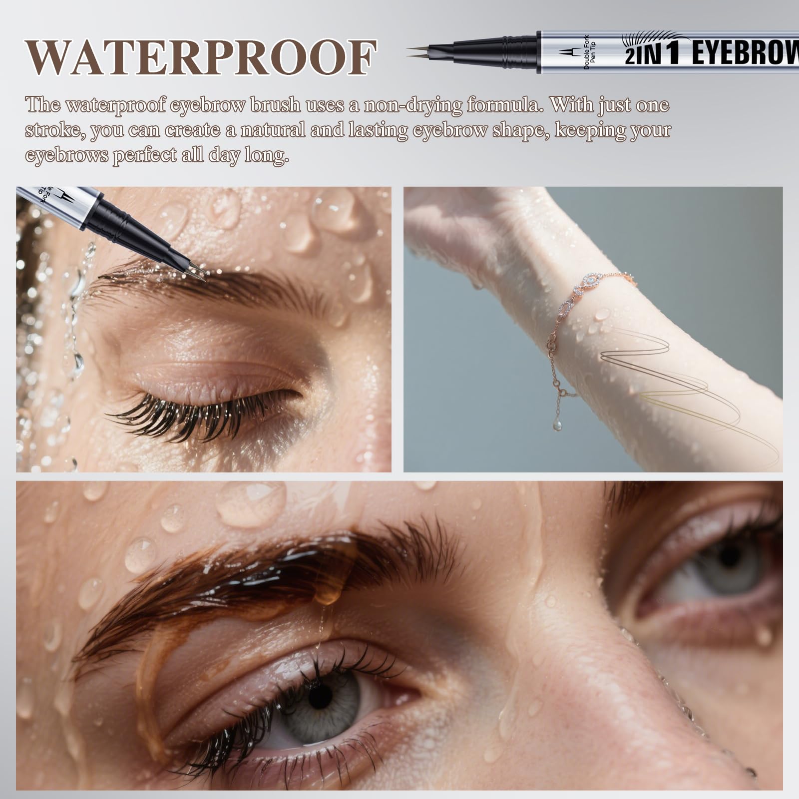 2 in 1 Eyebrow Pencil, Double-headed Brow Ink Eyebrow Pen, Liquid Brow Pencil Long Lasting Women Cosmetics - Image 3
