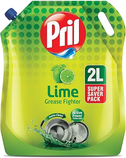 Pril Lime Liquid Dishwash Gel - 2 Litre Pouch | Dish Cleaning Liquid Gel with German Technology - Active Power Molecules Leaves No Residue, Grease...