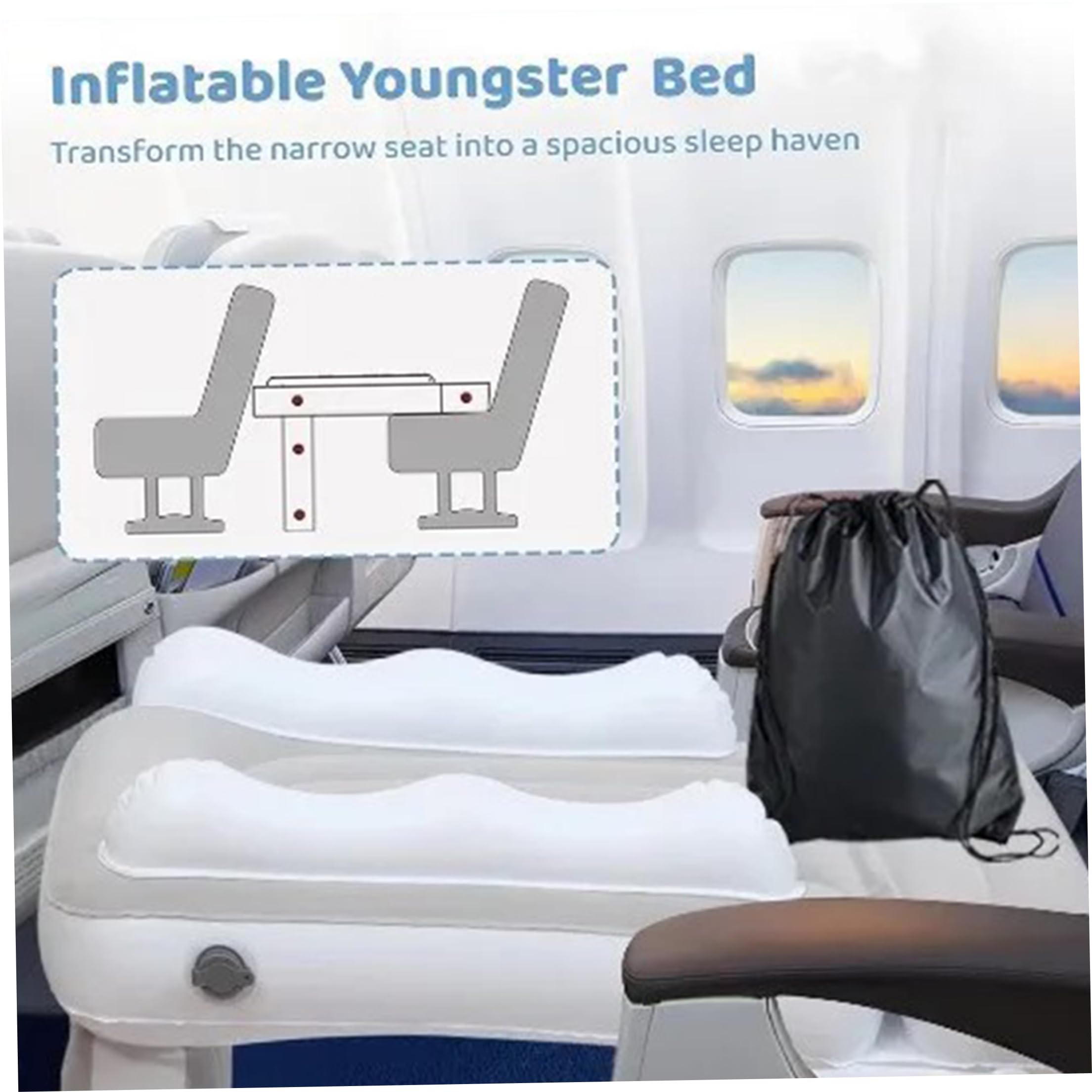 Aufblasbares Kleinkind-Reisebett, beflocktes Flugzeugbett mit Pumpe, Grau