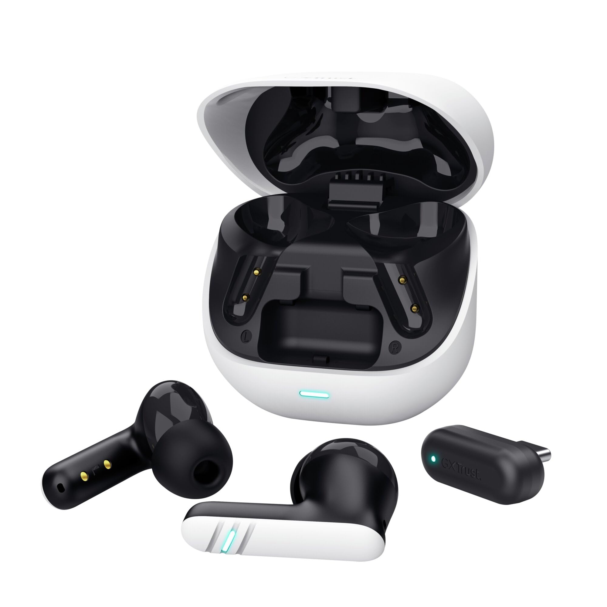 GXTrust 409 Oxxie In Ear Cuffie Bluetooth Gaming PS5 Switch PC Mobile, Auricolari Bluetooth o Ricevitore USB-C 2,4 Ghz Bassa Latenza, 4 microfoni ENC, 25 Ore di Autonomia, Earphones Wireless, Bianco