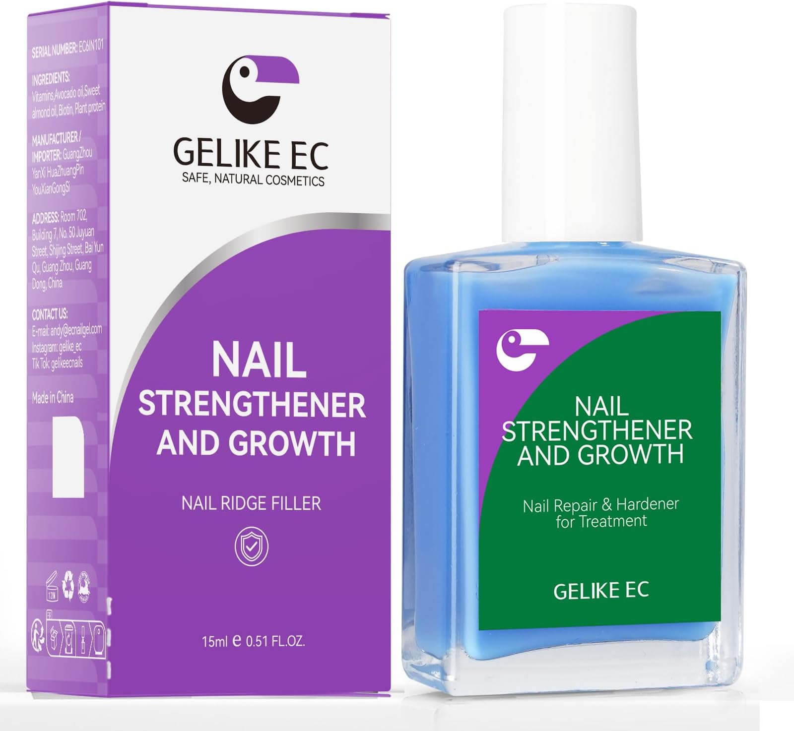 gelike ec Nail Strengthener and Growth Polish: Milky Blue Quick Dry Nail Hardener Repair Damaged Thin Nails for Women After Gel Removal With Multi-Vitamins and Protein 16ml Vegan