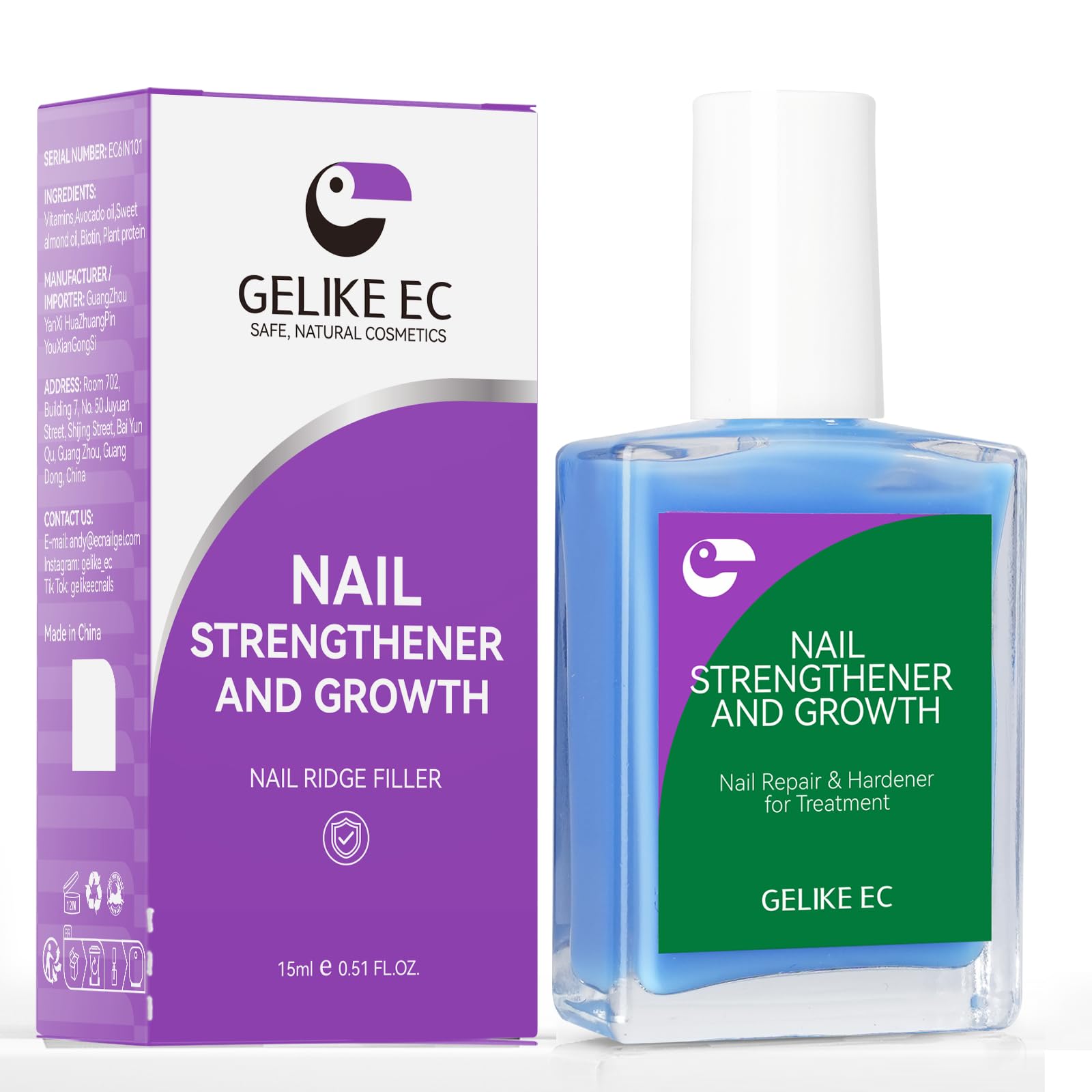 gelike ec Nail Strengthener and Growth Polish: Milky Blue Quick Dry Nail Hardener Repair Damaged Thin Nails for Women After Gel Removal With Multi-Vitamins and Protein 16ml Vegan