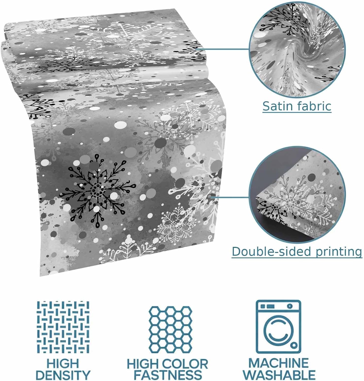 Winter Christmas Snowflake Bed Runners for Bedroom Hotel,Decorative Bedding Scarf Bling Grey and White Bed End Blanket Bedding Runner Scarves for Queen Size Bed,94x20in