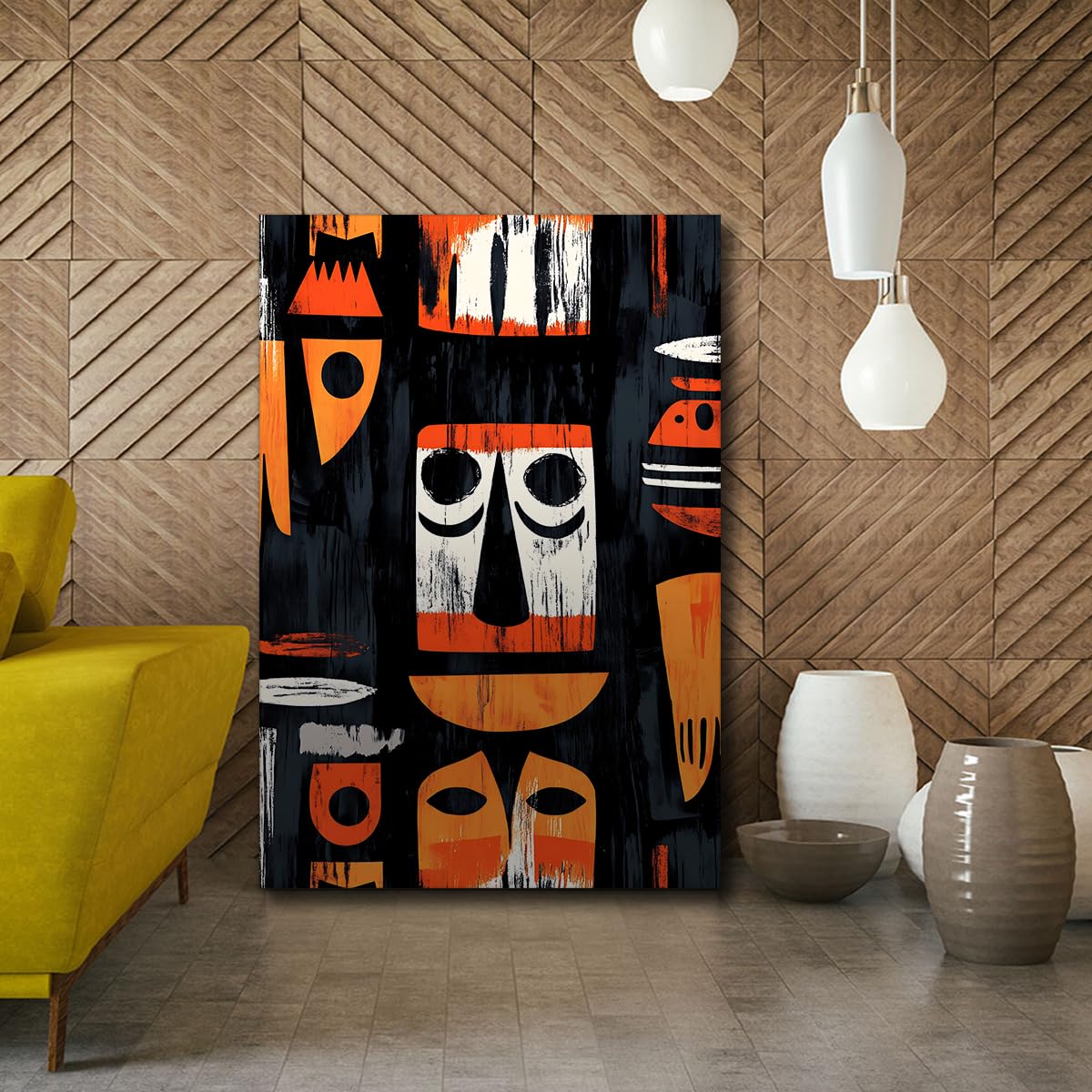TOANGWALL Afrykański totem płótno sztuka ścienna abstrakcyjny wzór plemienny farba obraz teksturowany nowoczesna grafika galeria plakaty do baru toalety sali konferencyjnej dekoracja 80 x 120 cm