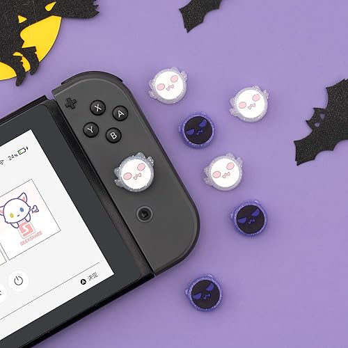 Miniatura 7 de GeekShare 4 tapas de agarre para el pulgar de Halloween de fantasma funda de silicona suave compatible con Nintendo Switch OLED y Switch Lite