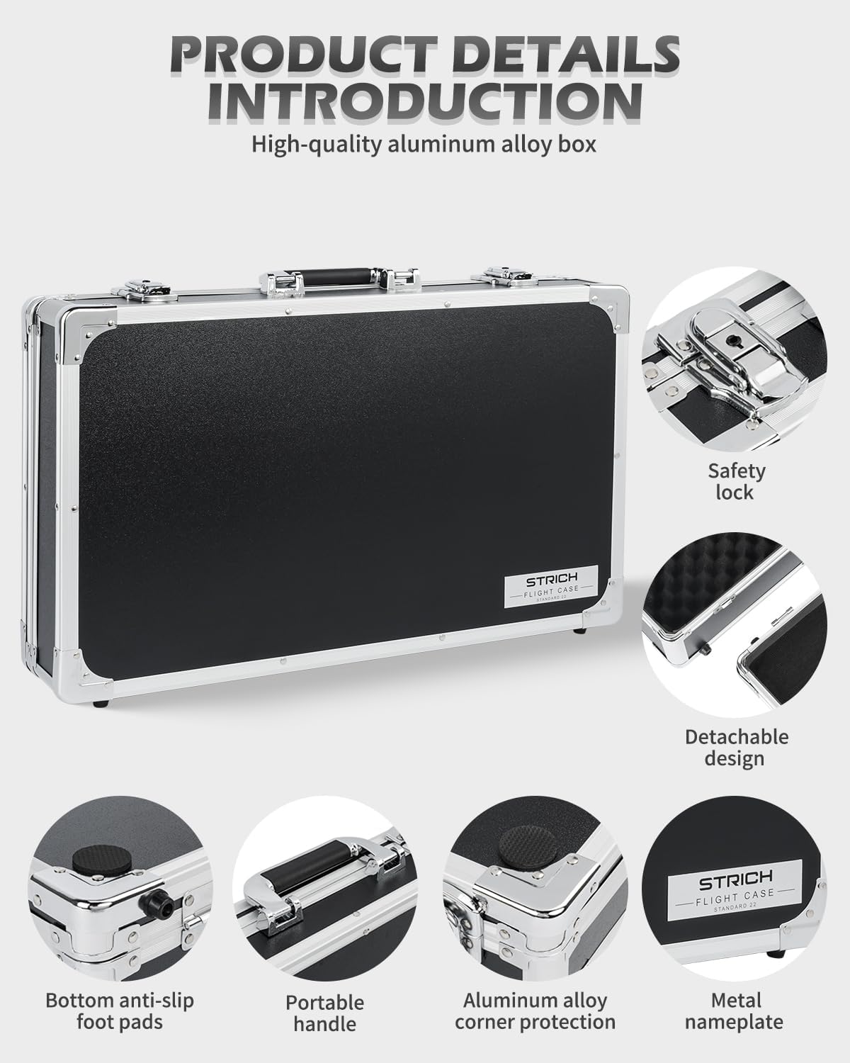 STRICH Guitar Pedal Case STANDARD 22, 22.44" x 12.99" x 4.33" Large Aluminum Locking Effect Pedal Case with Mounting Tape, Compatible with Single Pedals & Multi-Effects