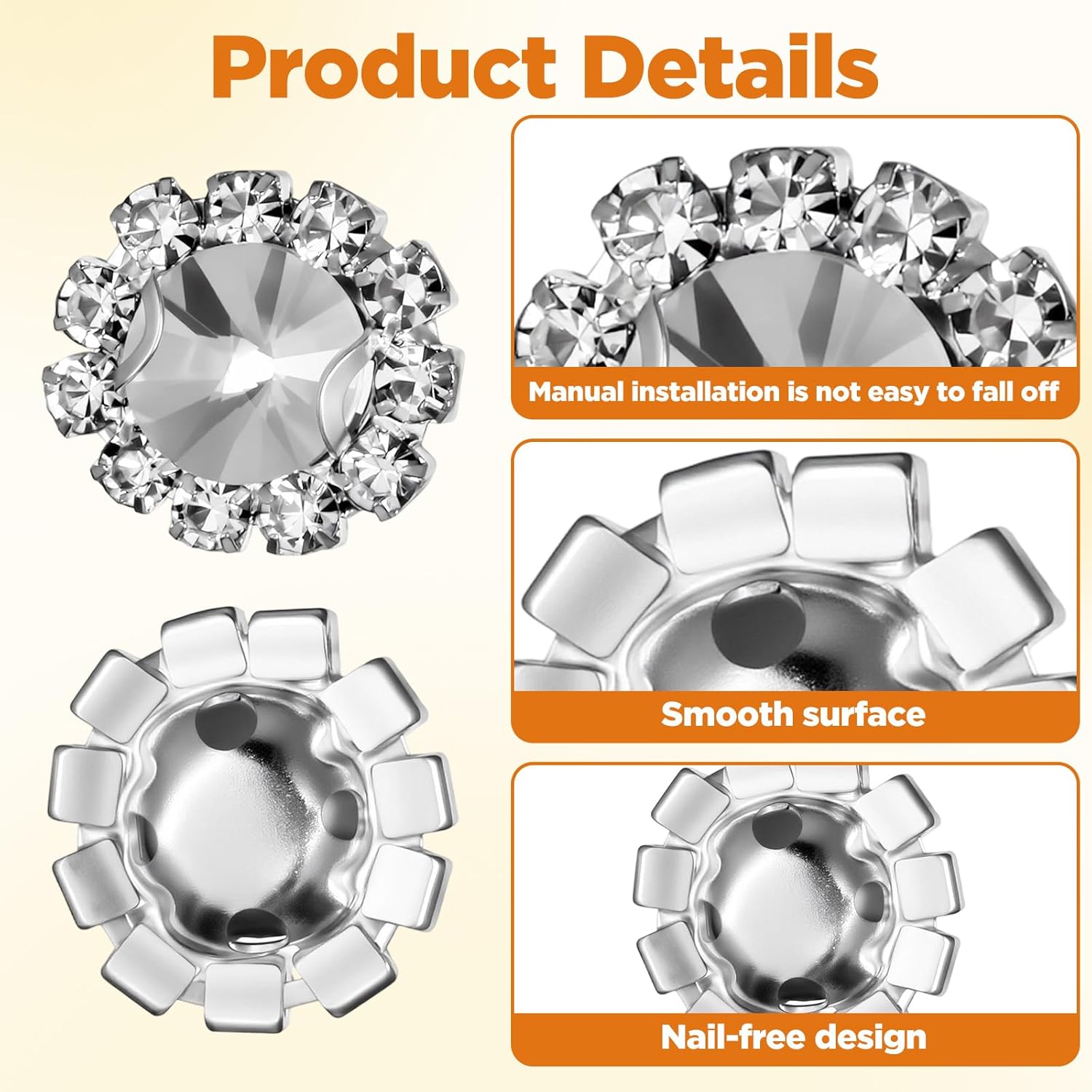 30 PCS Silver Rhinestone Buttons for Craft, 11mm Embellishments Flatback Flower Wedding Rhinestones, Decorative Crystal Buttons for Clothing DIY Crafts Bridal Bouquets Shoes Hair Accessories - Image 3