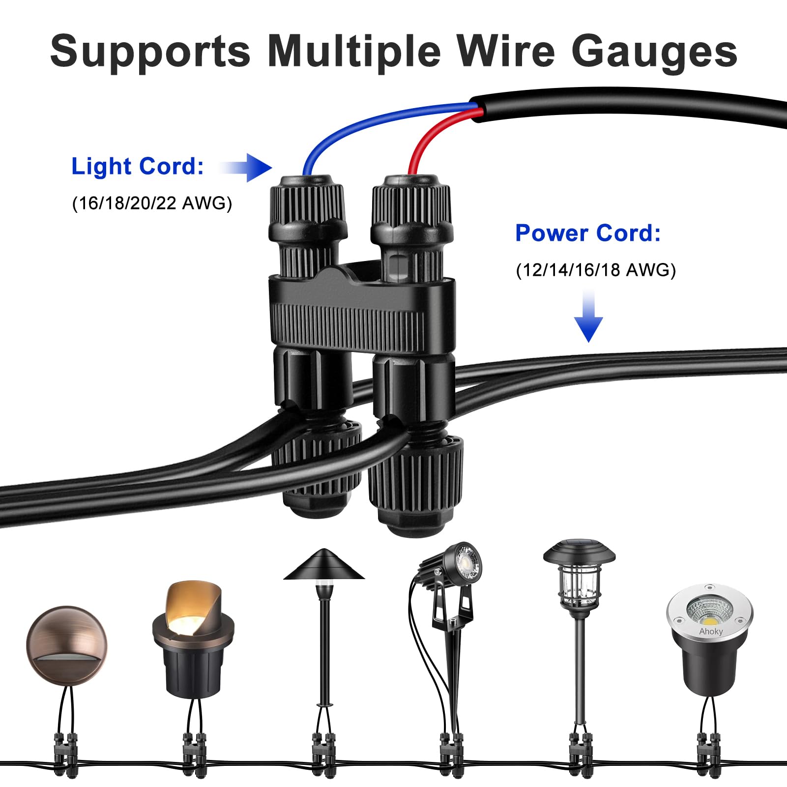 Conectores de cable de bajo voltaje, paquete de 36 conectores de iluminación de paisaje, conectores de cable de paisaje de bajo voltaje estilo Fastlock2 impermeables para cable de calibre 12-18, luces