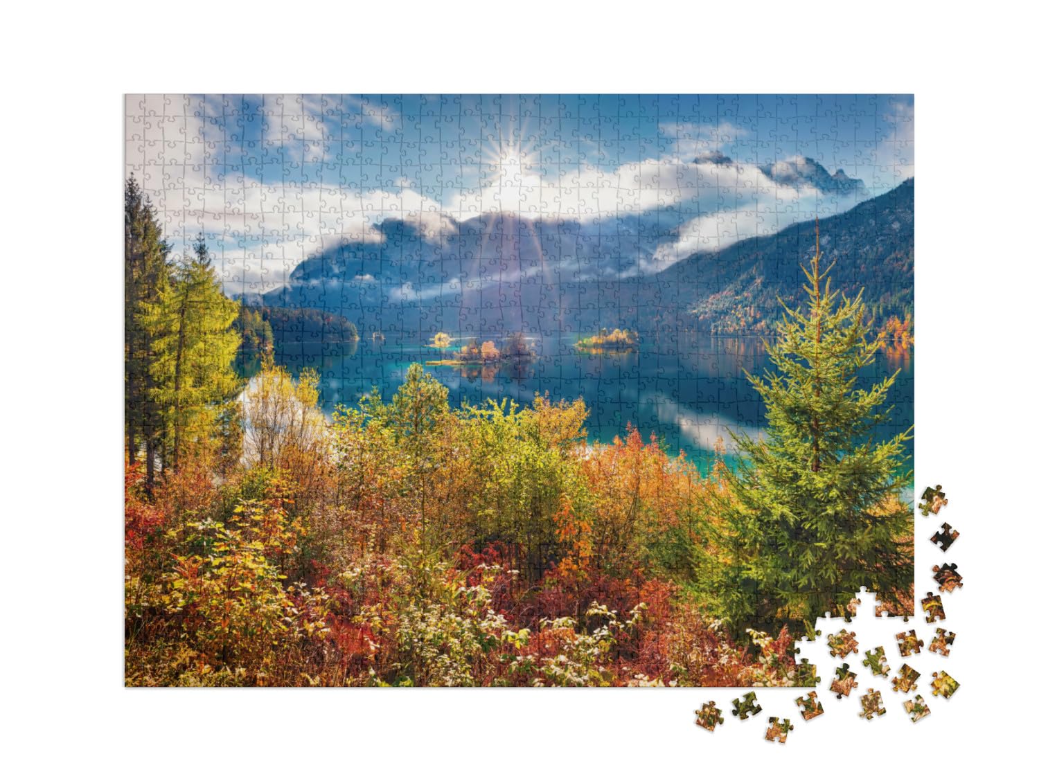 Puzzle 1000 pièces XXL « Paysage d'automne à l'Eibsee, Allemagne »